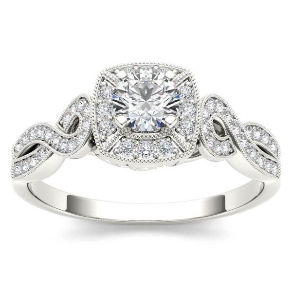 Sparkling Yaffie Engagement Ring with 1/2ct Diamond Halo in White Gold