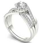 1ct TDW Diamond Bypass Halo Engagement Ring Set with One Band in Yaffie Elegant White Gold