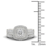 Yaffie White Gold Diamond Cluster Halo Bridal Set with 1 Carat Total Diamond Weight