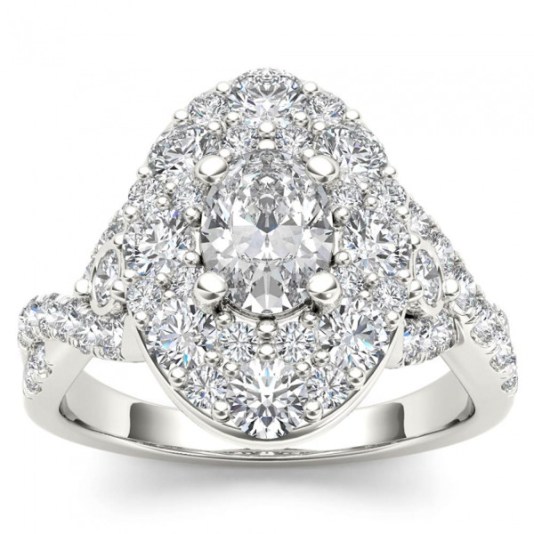 Sparkling Oval Diamond Halo Engagement Ring - Yaffie White Gold 2.5ct TDW