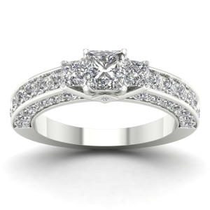 Princess-cut Triple Diamond Ring with 2 2/5ct TDW in White Gold by Yaffie