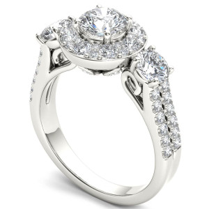 Shine bright with Yaffie White Gold Diamond Halo Ring featuring 2ct TDW.