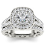 Sparkling Yaffie White Gold Bridal Set with 3/4ct TDW & Double Halo