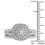 Sparkling Yaffie White Gold Bridal Set with 3/4ct TDW & Double Halo