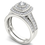 White Gold Double Halo Bridal Set with 3/4ct TDW Diamonds by Yaffie