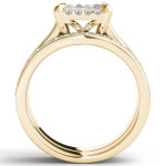 Golden Yaffie Diamond Halo Engagement Ring Set with Single Band, Totaling 1 1/2ct TDW