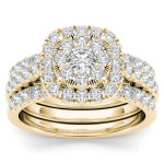Golden Yaffie 1.5ct Diamond Engagement Ring with Halo & Twin Bands.