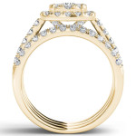 Golden Love: 1.5ct TDW Diamond Halo Set with Twin Bands