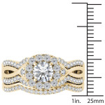 Sparkling Yaffie Gold Diamond Engagement Ring Set with Matching Band - 1 1/4ct TDW
