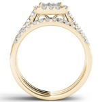 Gold Halo Diamond Engagement Ring Set with Twin Bands - Yaffie 1 1/4ct TDW
