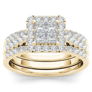 Sparkling Love: Yaffie Gold Diamond Engagement Ring Set