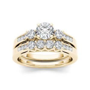 Engagement Ring Set with Three Sparkling Diamonds, Yaffie Gold, 1 1/4ct TDW