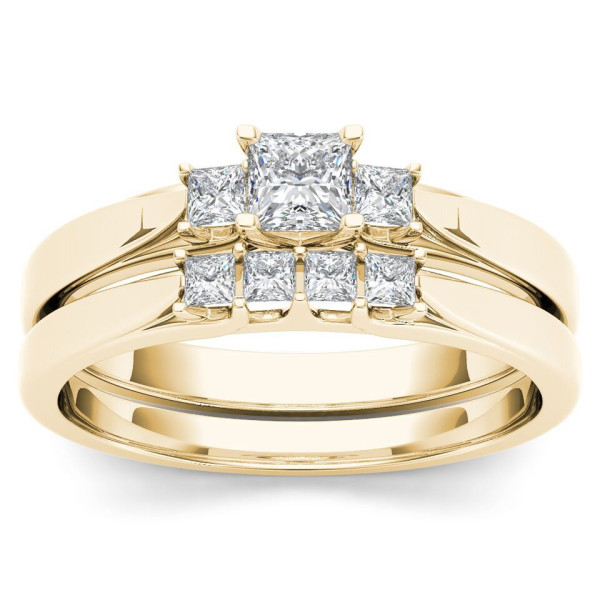 Yaffie Gold Three-Stone Engagement Set with 1/2ct TDW Diamonds and Matching Band