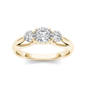 Sparkling Yaffie Gold Diamond Ring with 1 Carat Total Diamond Weight and Three Stone Design