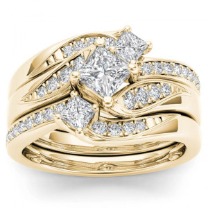 Gold 1ct TDW Diamond Bridal Ring Set - Custom Made By Yaffie™