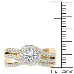Gold Yaffie Diamond Engagement Ring Set with Halo Bypass and One Band (1ct TDW)
