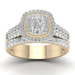 Golden Yaffie Bridal Set with 1ct TDW Diamond Cluster Halo