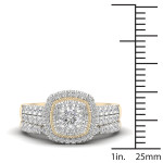 Golden Sparkle - 1ct TDW Diamond Cluster Halo Bridal Set by Yaffie