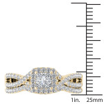 Gold Yaffie Engagement Ring Set with Criss-Cross Halo and 1ct TDW Diamond Band.