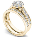Radiant Romance: Yaffie Gold Diamond Double Halo Bridal Ring Set (1ct TDW)