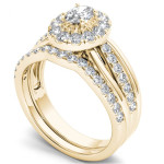 Oval Diamond Halo Bridal Set with 1 Carat Yaffie Gold Sparkle