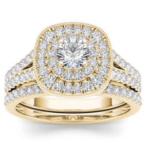 Yaffie Gold Diamond Double Halo Bridal Ring Set (3/4ct TDW)