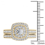 Sparkling Yaffie Gold Ring Set with Double Halo and 3/4ct TDW Diamonds