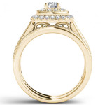 Sparkling Yaffie Gold Ring Set with Double Halo and 3/4ct TDW Diamonds