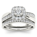 Sparkling Love: Yaffie Diamond Halo Bridal Set with 5/8ct TDW