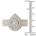 Sparkling Yaffie Bridal Set with Pear Shaped Cluster and Halo, containing 5/8ct TDW.
