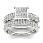 S925 Sterling Silver Engagement Ring Set with 3/4 ct TDW Diamond Cluster by Yaffie.