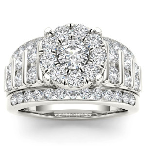 Golden Yaffie De Cour Engagement Ring with Pave Diamond Halo, 2ct TDW
