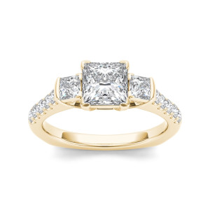 Princess Cut Diamond Engagement Ring with Yaffie Gold and Three Stunning Diamonds totaling 1 1/2ct TDW