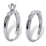 Platinum-Plated Sterling Silver Bridal Set with Dazzling Yaffie Diamond Accents