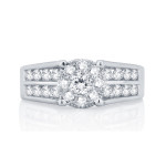 Dazzling Yaffie Engagement Ring, Adorned with 1 1/6ct Sparkling Diamonds & a Lustrous White Gold Halo.