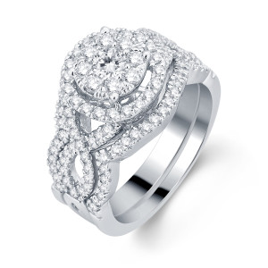 White Gold 1 3/8ct TDW 3-piece Diamond Bridal Set - Custom Made By Yaffie™