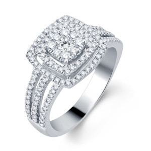 Shimmering Elegance: Yaffie Halo Diamond Bridal Ring in White Gold
