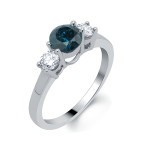 Blue and White Diamond Three-Stone Ring with 1.75ct TDW in Yaffie White Gold