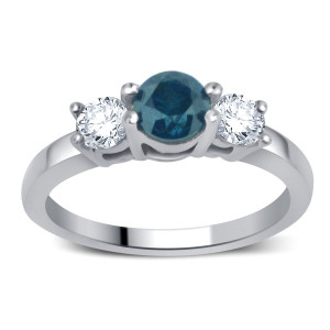 Blue and White Diamond Three-Stone Ring with 1.75ct TDW in Yaffie White Gold