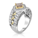 2ct TDW Champagne and White Diamond Yaffie Ring in Two-tone Gold