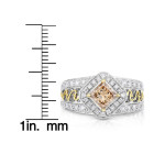 Gold Duo Diamond Ring with 2ct Total Diamond Weight Champagne and White Diamonds by Yaffie