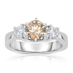 Champagne & White Diamond 3 Stone Ring with 1 2/5ct TDW in Yaffie White Gold
