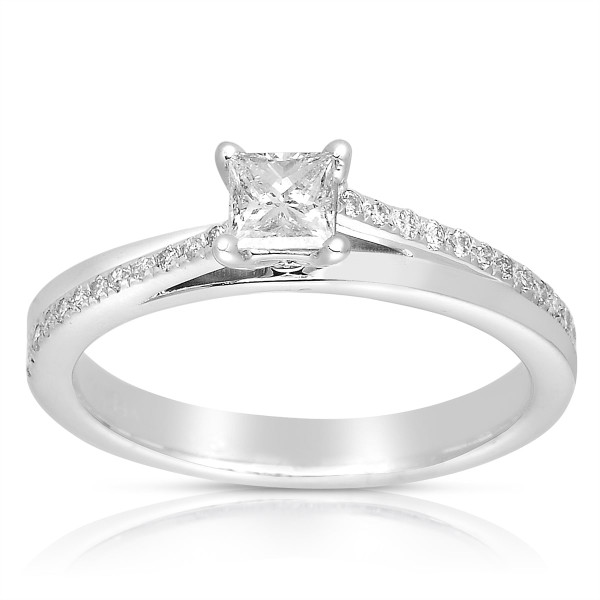 Sparkling Yaffie White Gold Engagement Ring with Princess-cut Diamond