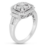 Radiant Yaffie White Gold Ring adorned with 1/2ct TDW Diamond Stones in Round & Baguette Cuts