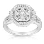 Radiant Yaffie White Gold Ring adorned with 1/2ct TDW Diamond Stones in Round & Baguette Cuts