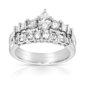 Marquise White Gold Bridal Ring Set with 1ct TDW Diamonds by Yaffie