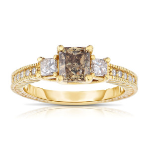 Cognac and White Diamond Ring: Yaffie Gold, 1 1/2ct TDW