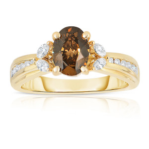 Oval Cognac Diamond Ring - Yaffie Gold, 1.67ct Total Diamond Weight