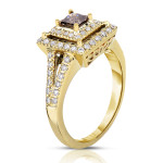 Cognac Diamond Double Halo Ring, 1ct TDW - Yaffie Gold