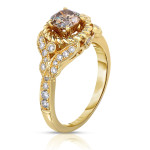 Charming Vintage-style Yaffie Gold Ring with 1ct TDW Genuine Champagne Diamond